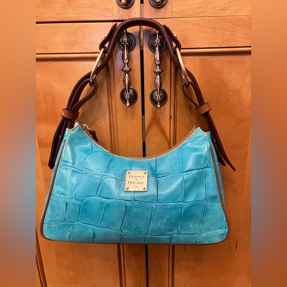 Dooney & Bourke Handbags - Dooney & Bourke Blue Croc-Embossed Shoulder Bag